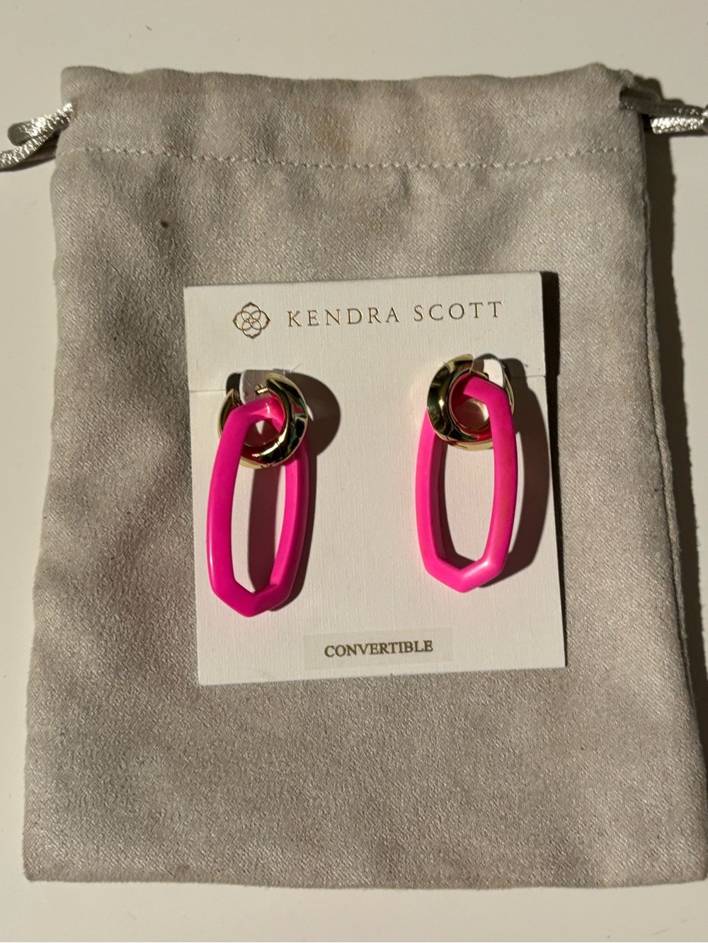 Color Bar Kendra Scott Hot Pink and Gold Link Drop Earrings - Picture 3 of 4